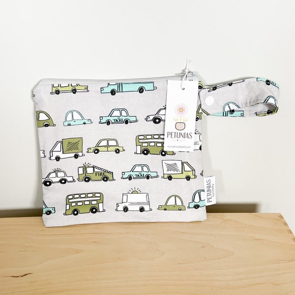 The ICKY Bag petite - wetbag - PETUNIAS by Kelly - Indie Designer Fabric Series - grigio oliva automobili