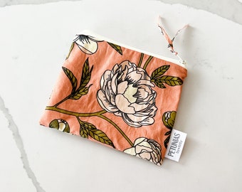 The ICKY Bag mini pouch - wetbag - PETUNIAS by Kelly - Indie Designer Fabric Series - terracotta floral