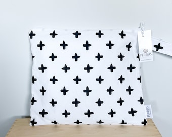 The ICKY Bag - wetbag - PETUNIAS by Kelly - Indie Designer Fabric Series - black and white cross