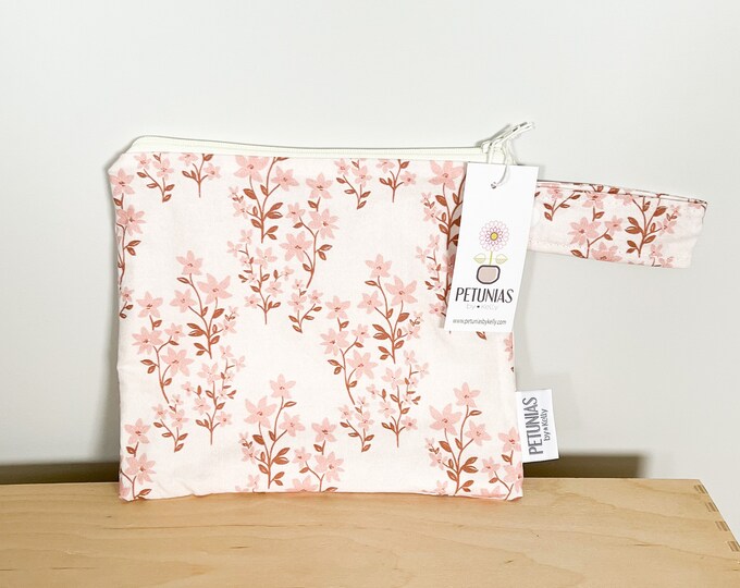 The ICKY Bag petite - wetbag - PETUNIAS by Kelly - Indie Designer Fabric Series - ivory blush floral stems