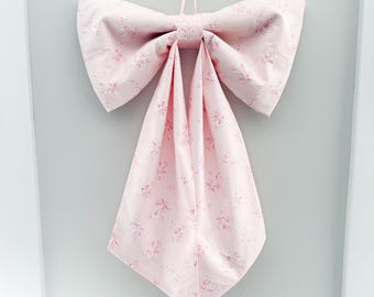 Large Pink Floral Fabric Bow | Decorative Hanging Wall Decor