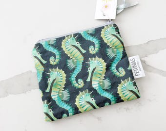 Mini Wet Bag | Small Reusable Pouch | Travel Organizer for Snacks, Makeup, Pet Treats, Diaper Bag, Toiletries, Baby, Gifts & More | Seahorse