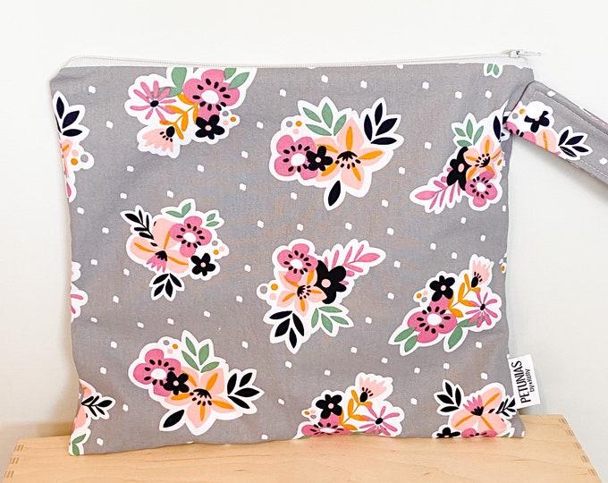 The ICKY Bag - wetbag - PETUNIAS by Kelly - grey floral