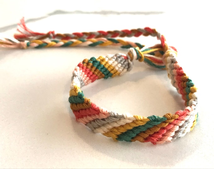 Friendship bracelet stripe boho pink turquoise teal coral woven summer style stackable handmade chunky knots