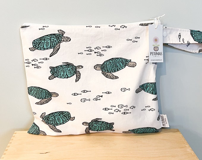 The ICKY Bag - wetbag - PETUNIAS by Kelly - Indie Designer Fabric Series - green sea turtles