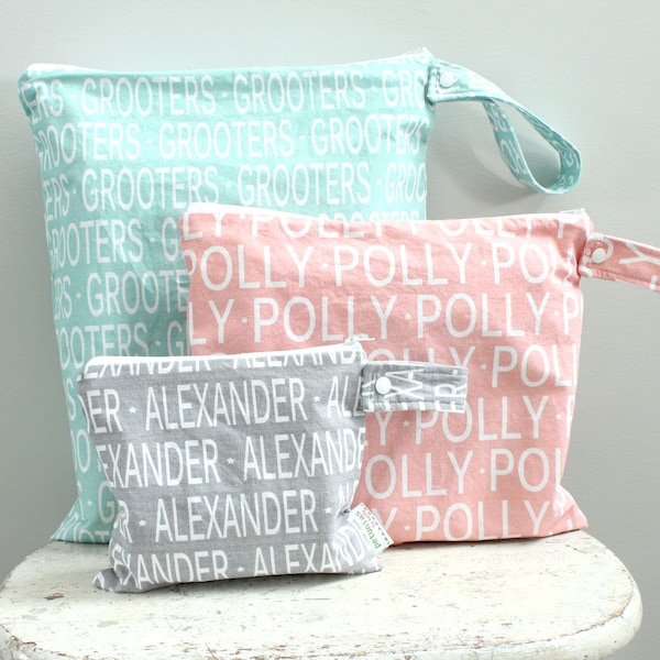 Custom Wet Bag with Name | Personalized Zipper Pouch for Kids, Travel, Daycare, Diapers, Swimsuits, Makeup | Handmade Wetbag | Name Bag