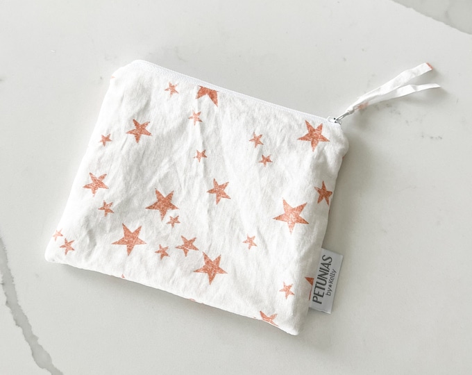 The ICKY Bag mini pouch - wetbag - PETUNIAS by Kelly - Indie Designer Fabric Series - clay stars