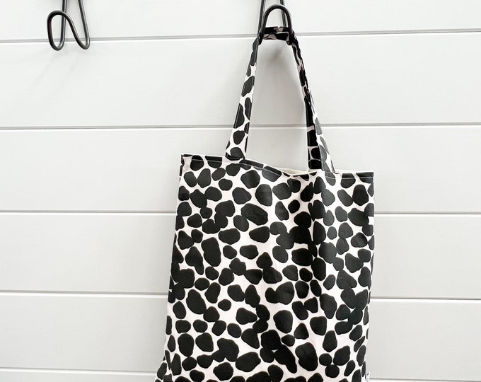 Take Along Tote Bag - PETUNIAS by Kelly - Indie Designer Fabric Series - black and white pebble