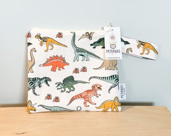 The ICKY Bag petite - wetbag - PETUNIAS by Kelly - Indie Designer Fabric Series - teal dinosaurs