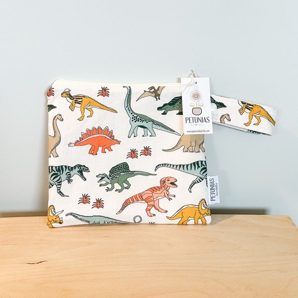 The ICKY Bag petite - wetbag - PETUNIAS by Kelly - Indie Designer Fabric Series - teal dinosaurs