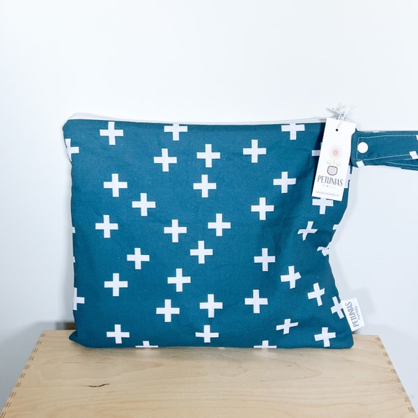 The ICKY Bag - wetbag - PETUNIAS by Kelly - Indie Designer Fabric Series - teal cross