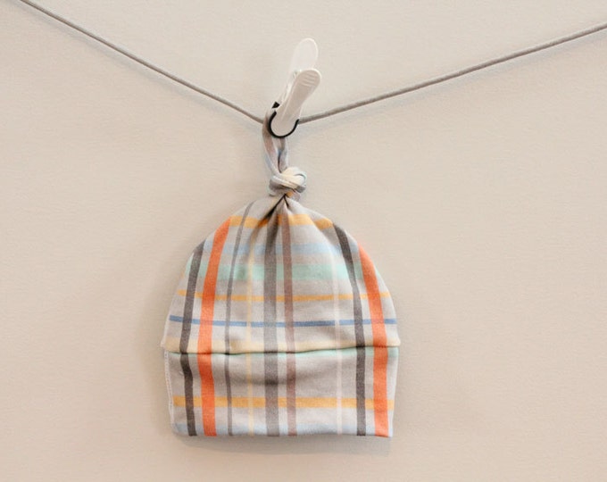 Sale Baby Hat plaid Organic knot PETUNIAS hipster modern newborn baby shower gift photography prop hospital outfit accessory neutral girl bo