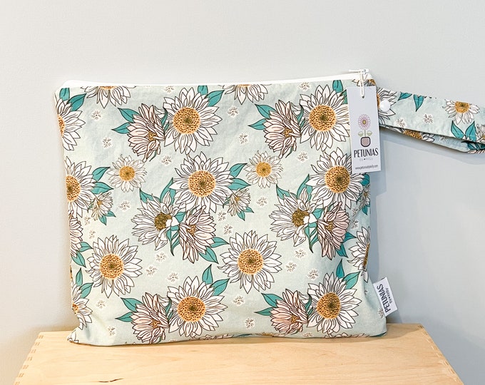 The ICKY Bag - wetbag - PETUNIAS by Kelly - Indie Designer Fabric Series - mint sunflower