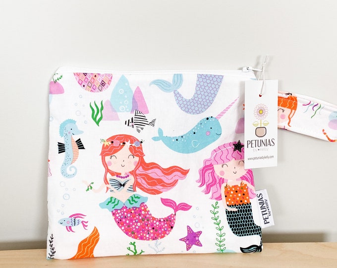The ICKY Bag petite - wetbag - PETUNIAS by Kelly - mermaids SALE