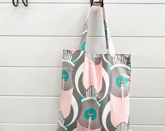 Take Along Tote Bag - PETUNIAS by Kelly - Indie Designer Fabric Series - pink art deco