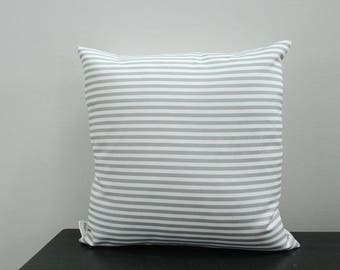 Pillow cover grey white stripe 18 inch 18x18 modern hipster accessory home decor nursery baby gift present zipper canvas ready to ship