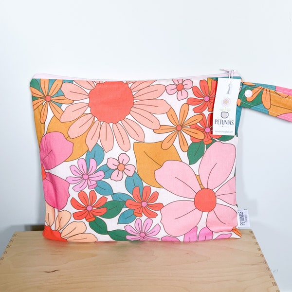 The ICKY Bag - wetbag - PETUNIAS by Kelly - Indie Designer Fabric Series - 70s groovy floral