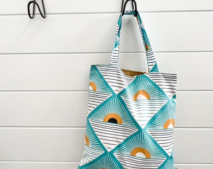 Take Along Tote Bag - PETUNIAS by Kelly - Indie Designer Fabric Series - boho teal sunshine