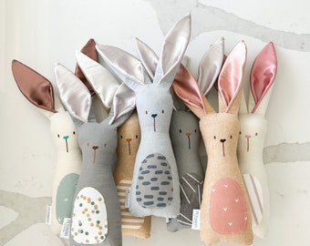 Linen Snuggle Bunny stuffed animal doll - PETUNIAS by Kelly - imaginative toy