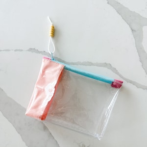 Clear Vinyl Zipper Pouch with Colorful Fabric Accents | Handmade Organizer for Travel, School, and Everyday Essentials | Small Bag