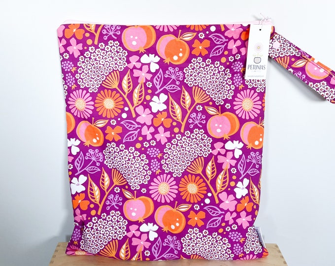 The ICKY Bag XL - wetbag - PETUNIAS by Kelly - Indie Designer Fabric Series -  plum blossom
