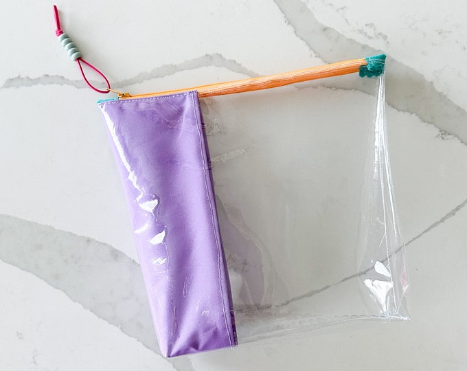 Clear Vinyl Pouch Large - with color pop - PETUNIAS by Kelly SALE