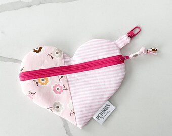 Bolsa con cremallera en forma de corazón: Neceser floral hecho a mano, organizador de bolsos