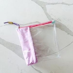 Clear Zipper Pouch with Fabric Pop | Durable and Stylish Transparent Bag for Beauty, Office, and Accessories | Large Bag