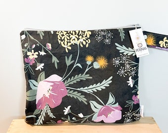 The ICKY Bag - wetbag - PETUNIAS by Kelly - Indie Designer Fabric Series - grey purple floral sprigs