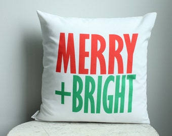 SALE Pillow cover Christmas Merry Bright 18 inch 18x18 modern hipster accessory home decor nursery baby gift present zipper canvas ready to