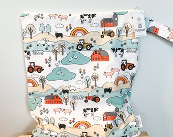 The ICKY Bag XL - wetbag - PETUNIAS by Kelly -  Indie Designer Fabric Series - farm scene