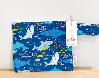 The ICKY Bag petite - wetbag - PETUNIAS by Kelly - blue sharks SALE