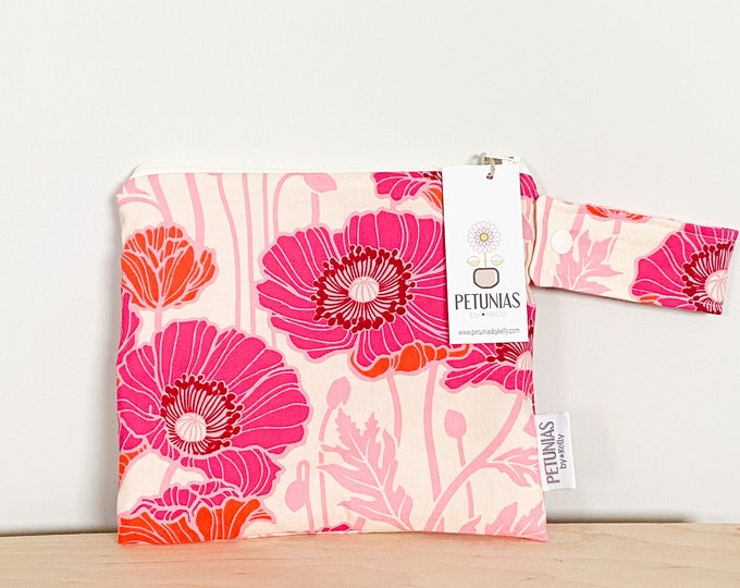 Small Wet Bag for Everyday Use | Reusable Wetbag for Cloth Diapers, Travel, Swim, Makeup & Toiletries | Eco-Friendly Storage | Pink Poppies
