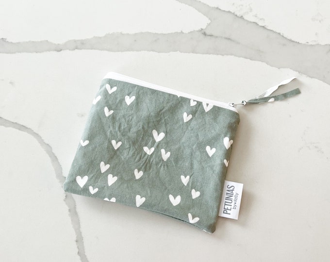 Mini Wet Bag | Small Reusable Pouch | Travel Organizer for Snacks, Makeup, Pet Treats, Diaper Bag, Toiletries, Baby, Gifts & More | Heart