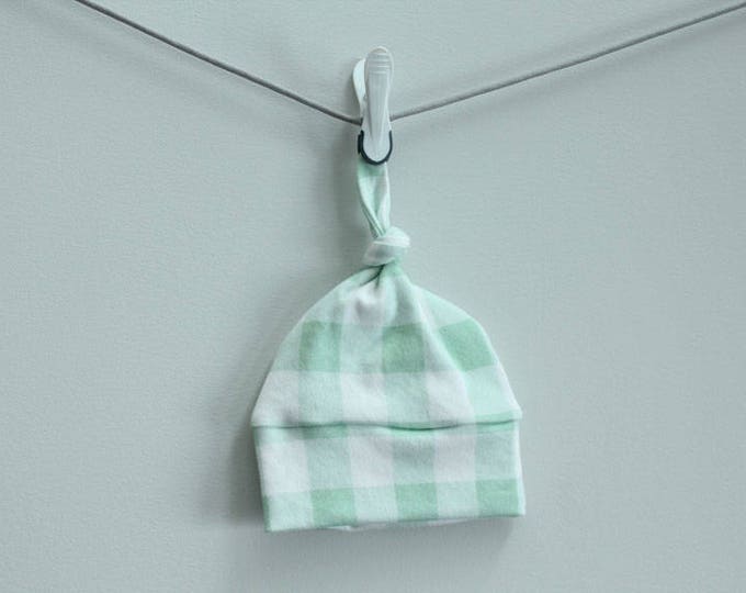 Baby Hat mint buffalo plaid check Organic knot PETUNIAS modern newborn baby shower gift photo prop hospital outfit accessory