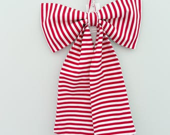 Red Stripe Fabric Bow | Handmade Nursery Wall Decor (17x11")