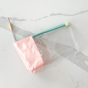 Handmade Clear Vinyl Zipper Pouch | Trendy Organizer with Colorful Fabric for Makeup, Tech, and Crafts | Medium Bag