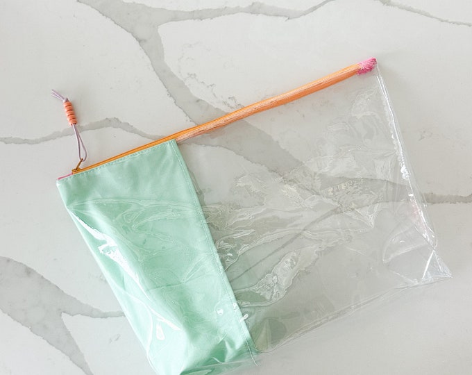 Handmade Clear Vinyl Pouch | Colorful Zipper Bag for Travel, Craft Storage, and Everyday Organization | Extra Large Bag