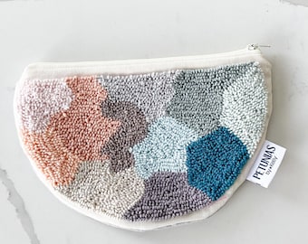 Zipper pouch - punch needle - clutch - PETUNIAS by Kelly SALE