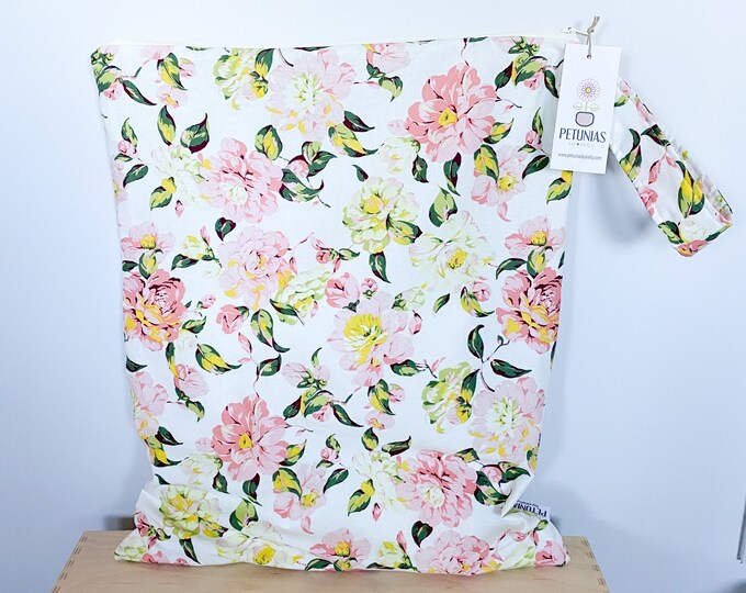 Extra Large Wet Bag | XL Wetbag for Cloth Diapers, Swim Gear, Travel, or Gym | The Icky Bag XL by PETUNIAS | Pretty Floral Fabric