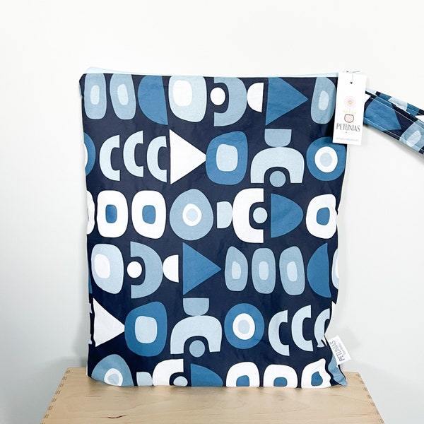 ICKY Bag XL - wetbag - PETUNIAS by Kelly - Indie Designer Fabric Series - navy mod geometric