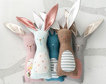 Linen Snuggle Bunny stuffed animal doll - PETUNIAS by Kelly - imaginative toy