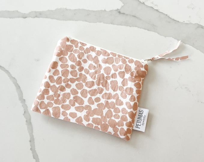 The ICKY Bag mini pouch - wetbag - PETUNIAS by Kelly - Indie Designer Fabric Series - camel pebble