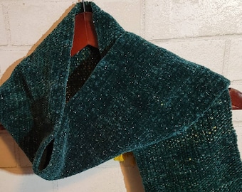 Hand Woven Green Chenille Scarf