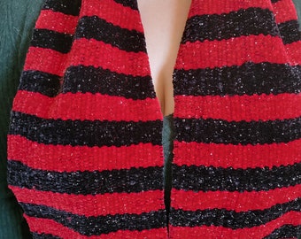 Hand Woven Red and Black Chenille Scarf