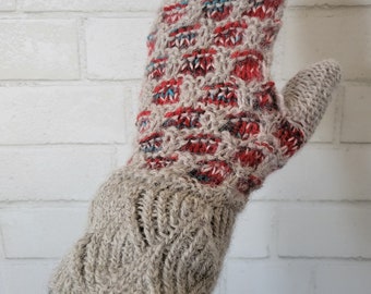 Red White and Blue and Gray Wool & Alpaca Mittens - Hand Knit