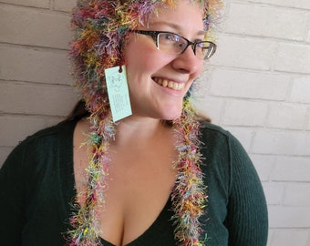 Large Funky Rainbow Earflap Hat