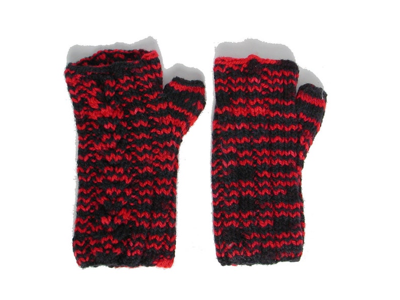 Red and Black Cabled Wrist Warmers Hand Knit Fingerless Etsy