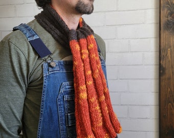 Natural Brown Alpaca and Orange Scarf