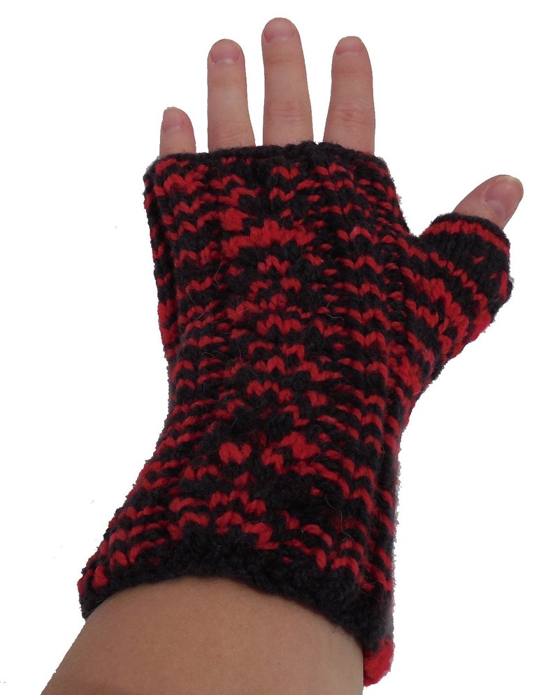 Red and Black Cabled Wrist Warmers Hand Knit Fingerless Etsy